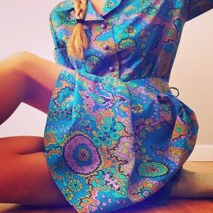 Vintage 60s Psychedelic Flower Dress Medium Small